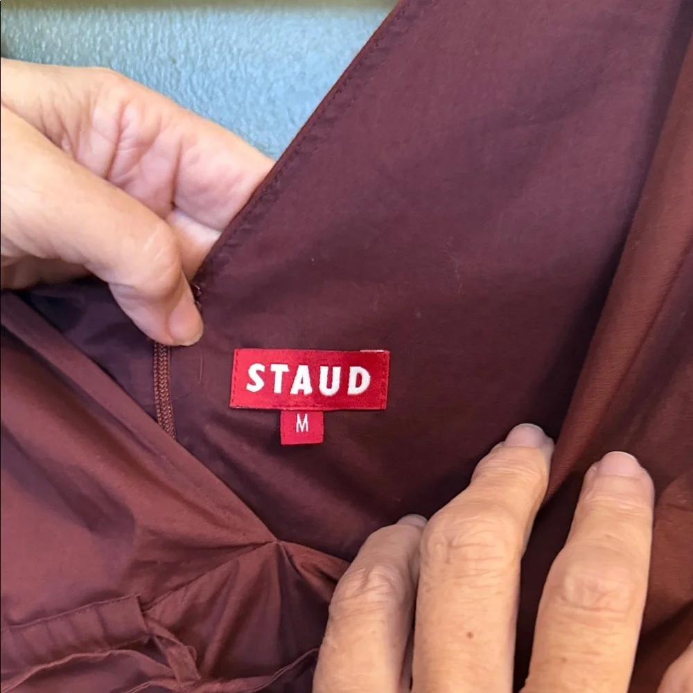 STAUD Brown Long Sleeve Deep V Mini Dress - Picture 3 of 4